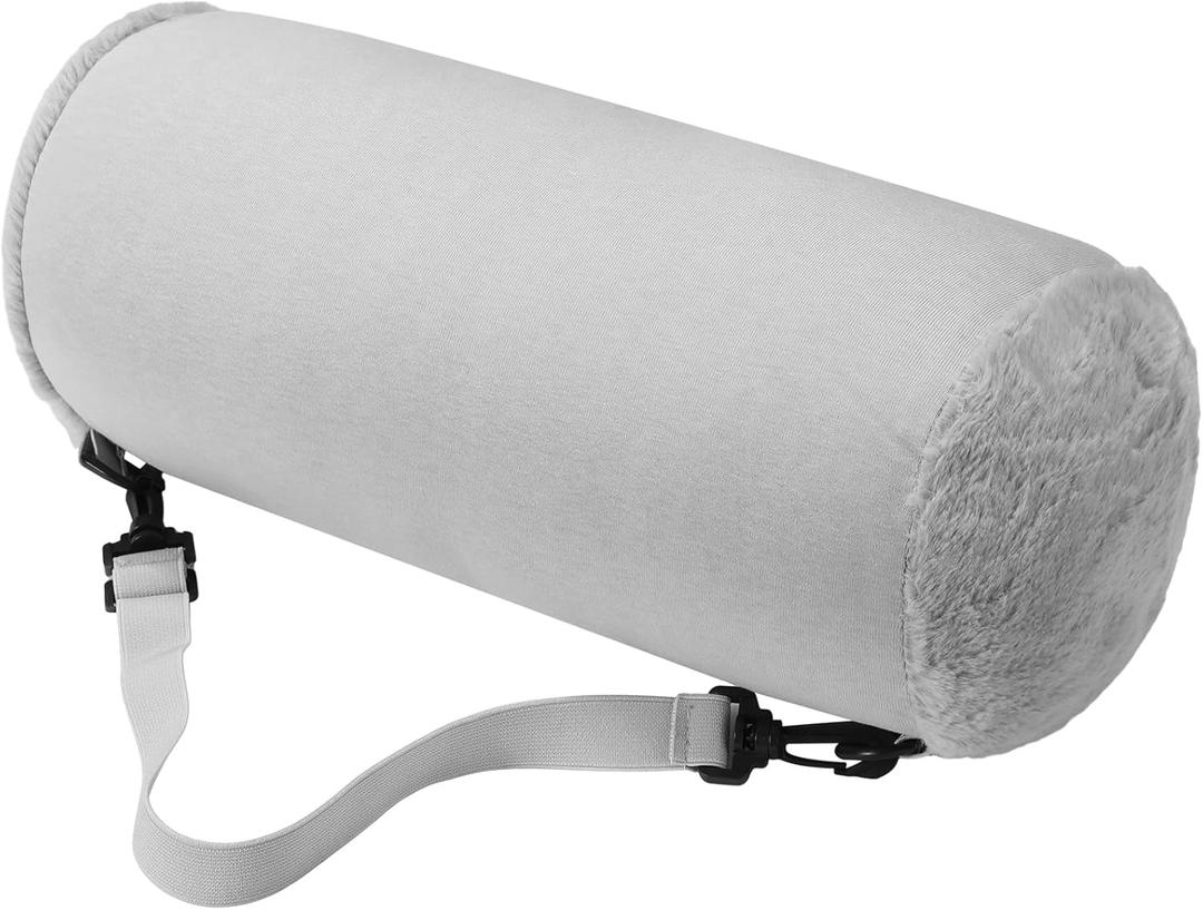 Lumbar Roll Pillow for Lower Back Cylinder Bolster Support Pillow with Adjustable Strap Removable Cover Travel for Travel Office Chair Car Seat(Gray,Cotton)