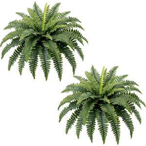 Fake Ferns, 35IN Large Fake Bush Plants, 2 Artificial Boston Ferns with 39 Fronds for Outdoor Hanging Planter Garden Porch Entrance Home Decor