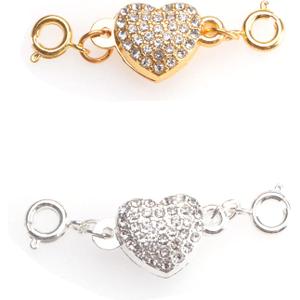 Ruwado 2 Pcs Locking Magnet Clasps Heart Shape Rhinestone Chain Extenders Closures Connector for Necklace Bracelet Women DIY Jewelry Making Supplies Accessories (Silver and Gold)