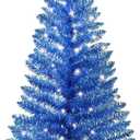 4ft Lighted Artificial Blue Christmas Tree, Not Pre-lit Blue Tinsel Pine Trees with Lights, Ideal for Ideal for Home, Office, and Xmas Party Dcor - Includes Stand