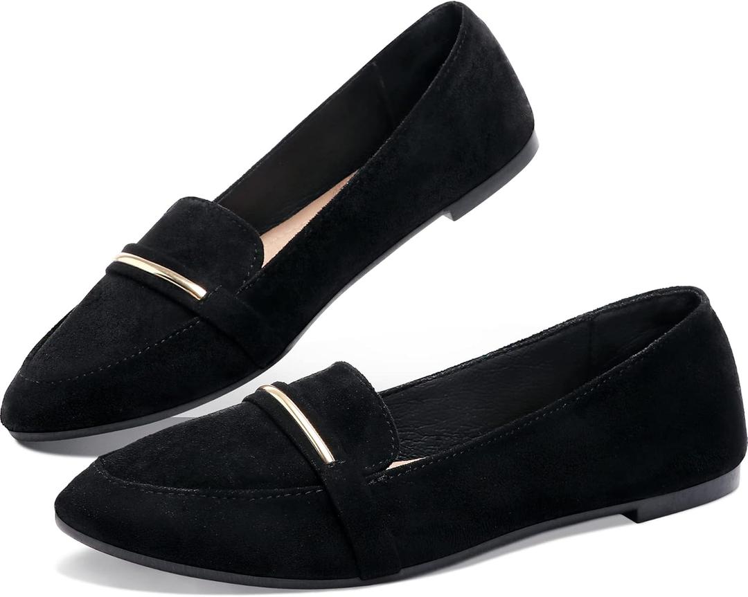 Obtaom Women's Pointy Toe Loafer Flat Comfortable Faux Suede Work Shoes,Cute Penny Loafer Slip On Ballet Flat, Size 42