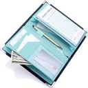 11-Pocket Server Book Organizer with Double Magnetic Pockets, Zipper Pouch for Waitress Waiter Waitstaff | Marble and Cross-Textured (5x8 Black/Teal, Cross-Textured PU Leather)
