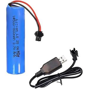 3.7V 800mah Li-Ion Rechargeable Batteries, 14500 Battery SM-2P Plug Design with USB Charger Cables Suitable for Remote Control Cars, Bluetooth Speakers, LED Flashlights, Flashlights