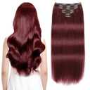 Sisily Clip in Hair Extensions Real Human Hair, 22 inch 170g, Burgundy Red, 100% Brazilian Remy Human Hair Clip in Extensions Soft Straight 7pcs Per Set with 16 Clips Double Weft