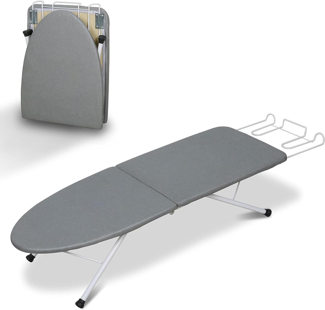 ZOES HOMEWARE Tabletop Ironing Board,Portable Iron Board with Iron Rest, Foldable Small Ironing Board with Heat Resistant Cover and 100% Cotton Pad, 31.5"x11.8"x7", Grey (Gray)