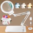 10X 30X Large Magnifying Glass with Light and Stand, 5-inch Lighted Magnifier, 72 LED 3 Color Modes Stepless Dimmable, Hands-Free Magnifying Glass Desk Lamp for Reading Craft Hobby Close Work White