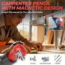 Nicpro CP5000 Magnetic Carpenter Pencils with Sharpener, 2.8mm Construction Pencil+10 Refill, Deep Hole Marking Pencils, Woodworking Pencil with Magnetic Pickup Tool, Carpenter Tools for Architect-Red