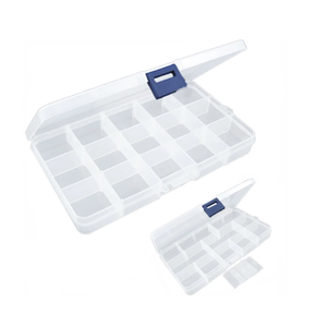 Fake Nail Storage Box, 15-Grid Rhinestone Organizer Case with Divider, Clear Plastic Empty Container for Art Craft Sewing Screw Rock Collection Fishing Tackle, Bead Jewelry Display Holder
