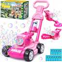 Bubble Lawn Mower for Kids, 3-in-1 Bubble Machine Blower with 10 Bubble Solution, Outdoor Push Toys for Toddlers Ages 3-8, Birthday Easter Summer Gift for Boys Girls 3 4 5 6 7 8 Year Old (Pink)
