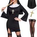 For G and PL 4 Pcs Women's Halloween Sexy Nun Bell Sleeves Dress Costume Set XS