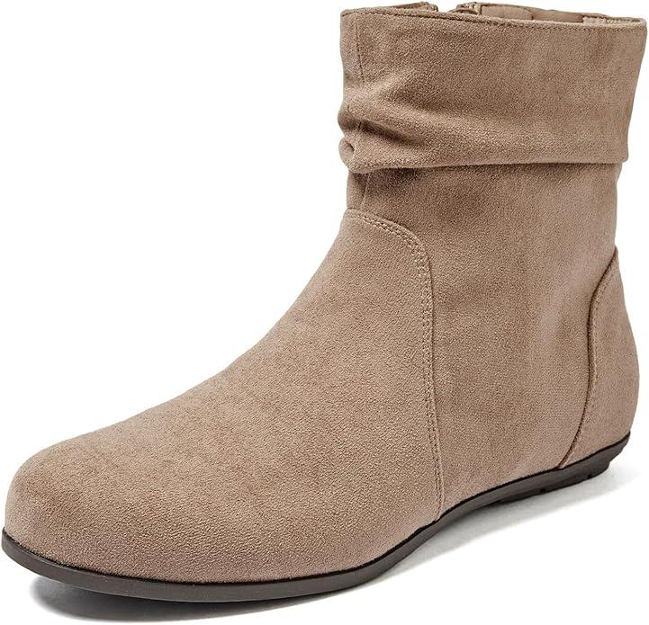 Luoika Women's Wide Width Ankle Boots - Black Brown Short Boots Block Low Heel Side Zipper Booties. Size 8