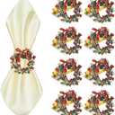 ZeeDix Christmas Wreath Napkin Rings Set of 8, Rhinestone Holiday Christmas Napkin Ring Holders for Cloth Napkins, Xmas Napkin Rings for Thanksgiving Holiday Dinner Parties