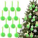 12Pcs Green Furry Christmas Ball Ornaments Green Christmas Tree Hanging Decorations Faux Fur Pom Pom Ball for Xmas Tree Wreath Decor Home Party Supplies
