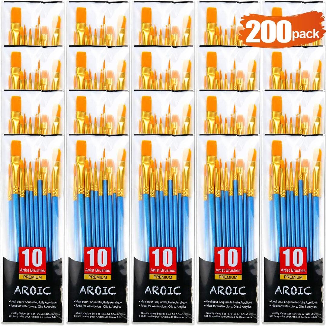 Acrylic Paint Brush Set, (20 Packs /200 pcs) Nylon Hair Brushes for Oil and Watercolor, Perfect Suit of Art Painting, Best Present for Painting, Blue