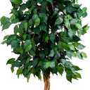Nearly Natural 4ft Triple Trunk Ficus Silk Tree with Natural Wood Trunks and Dense Foliage, Mid-Size Faux Floor Plant for Home and Office