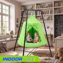 X-Shaped Swing Stand Frame with Tent Sensory Swing for Kids Adults Indoor Outdoor Use 330 Lbs Capacity Detachable Heavy Duty Hanging Chair Hammock Nest Pod with Stand for Mutiple Kids(Green)