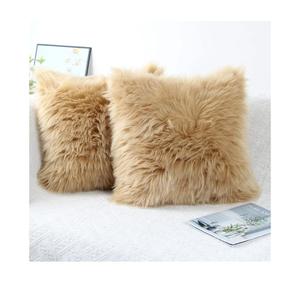 OYIMUA Fluffy Decorative Throw Pillow Covers Beige , Faux Fur Farmhouse Luxury Pillow Cases,Soft Plush Fuzzy Cushion Covers for Sofa Couch Living Room Bedroom Set of 2, 17in x 17in