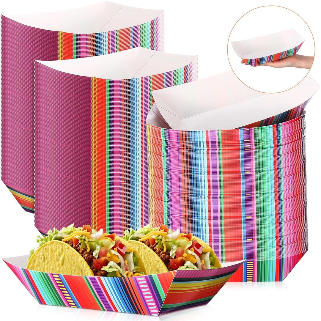 Engrowtic 100 Pcs Fiesta Mexican Nacho Trays Disposable Food Trays Taco Boats for Candy Hot Dog Cinco De Mayo Birthday Party Supplies (3 lb)