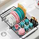 Urackify Expandable Stainless Steel in Sink Dish Drying Rack - Adjustable Dish Rack Over Sink, Rustproof Dish Drainer for Kitchen Counter, Dish Strainer with Utensil Holder, Fit Sink for 13"-18" (Black)