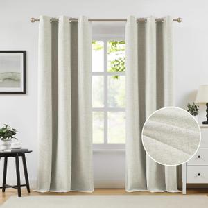 Melodieux Natural Linen Blackout Curtains 84 Inch Length 2 Panels Set, Thermal Insulated Light Blocking Grommet Curtains for Bedroom Living Room, Elegant Farmhouse Burlap Textured Drapes, 42x84 inch