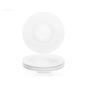 Ceramic Wide Rimmed Soup Plate, Soup Bowl 8 oz, Pasta Bowl Set of 4, White Shallow Bowl Plate with Rim, Best choice for high-end restaurants, hotels, and foodies, 9.6 Inch Coil relief