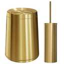 Maxdot 2 Pcs Gold Bathroom Trash Can with Flipping Lid 2.6 Gallon/10 L and Toilet Brush Set, Small Brushed Stainless Steel Garbage Trash Can and Toilet Brush with Holder for Bathroom Bedroom Office