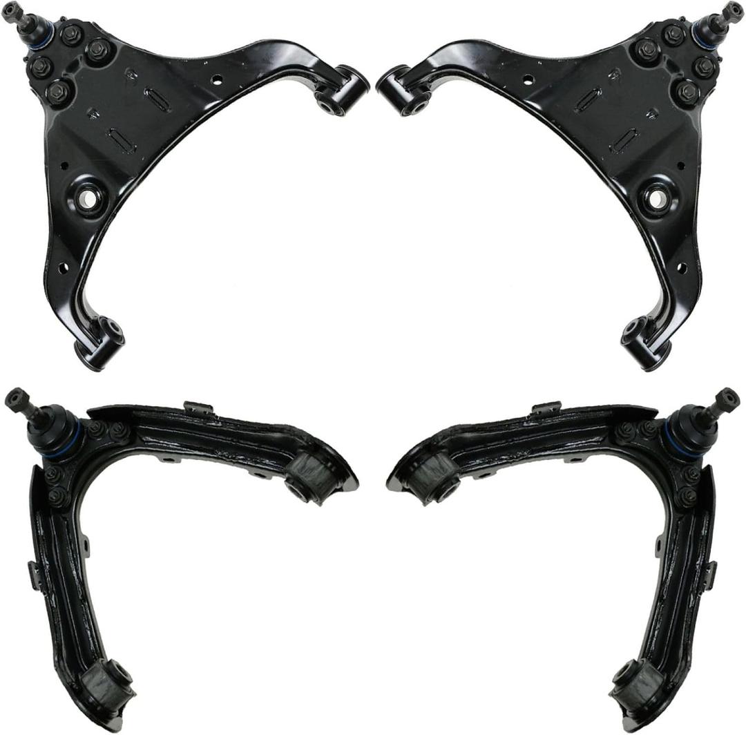 TRQ Front Upper and Lower Driver and Passenger Side Control Arm and Ball Joint Set 4 Piece Compatible with 2004-2012 Chevrolet Colorado Rear Wheel Drive 2004-2012 GMC Canyon Rear Wheel Drive
