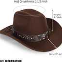 Women-Classic-Western-Cowboy-Shapeable-Hat - Men-Roll-Up-Wide-Brim-Felt-Fedora-Hats-Cowgirl-Hat with Belt Buckle(M-L) (Brown)