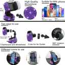 NBTEPEM 27 PCs Purple Violet Bling Car Accessories Set for Women, Steering Wheel Covers Universal Fit 15 Inch, Bling License Plate Frame, Bling Phone Holder, Bling Car Coasters