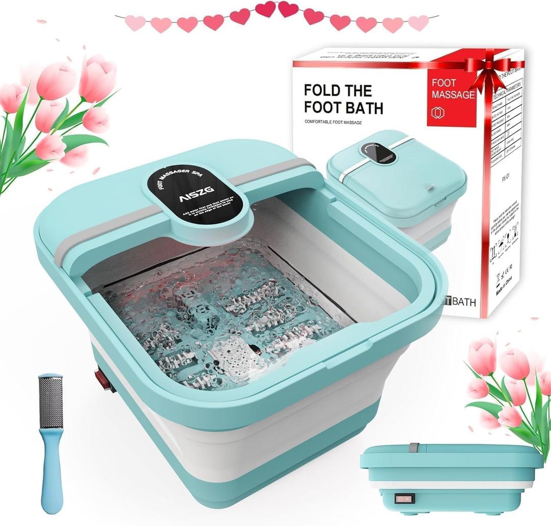 AISZG Foot Spa Bath Massager with 8 Massage Rollers,Collapsible Foot Spa with Heat,Birthday Gifts for/Mom/Her/Women/Men/Him Pedicure Foot Soaking Tub,