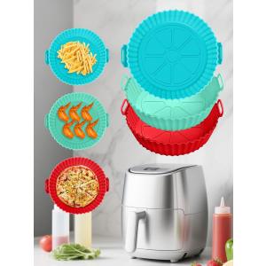 3 Pack 8 Inch Air Fryer Silicone Liners Pot,Air Fryer Basket Liners, Silicone Baking Tray Pots for 3 to 5 Qt for Air fryer Oven Reusable Baking Tray Oven Accessories (Red+Green+Blue)