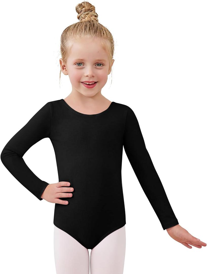 Century Star Long Sleeve Leotards for Girls 2-14 Years - Ballet Dance Leotards Toddler Girl Gymnastics Ballerina Kids Outfits (Black, L)