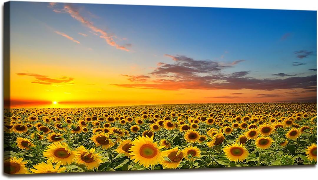 DBLAKI DB2975 Sunflower Wall Art Flower Wall Art Sunset Rustic Pictures Canvas Print Painting Framed and Stretched Ready to Hang for Living Room Bedroom Office (60L" x 30W")
