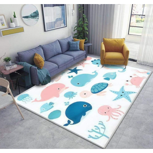 Cepere Cute Vector Ocean Set with sea Creatures for Girls and Boys Summer Area Rugs Floor Mat Non Slip Throw Rugs Soft Door Mat Nursery Carpet for Living Room Home Indoor Outdoor Runner Rugs Yoga Mat, 
47x63inch(120x160cm)