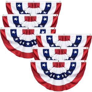 6 Pack USA Pleated Fan Flag, 1.5 X 3 FT American US Bunting Flag, 4th of July Patriotic Half Fan Banner Flag Decorations for Memorial Independence Day Indoor and Outdoor Decoration (1.5x3 Feet)