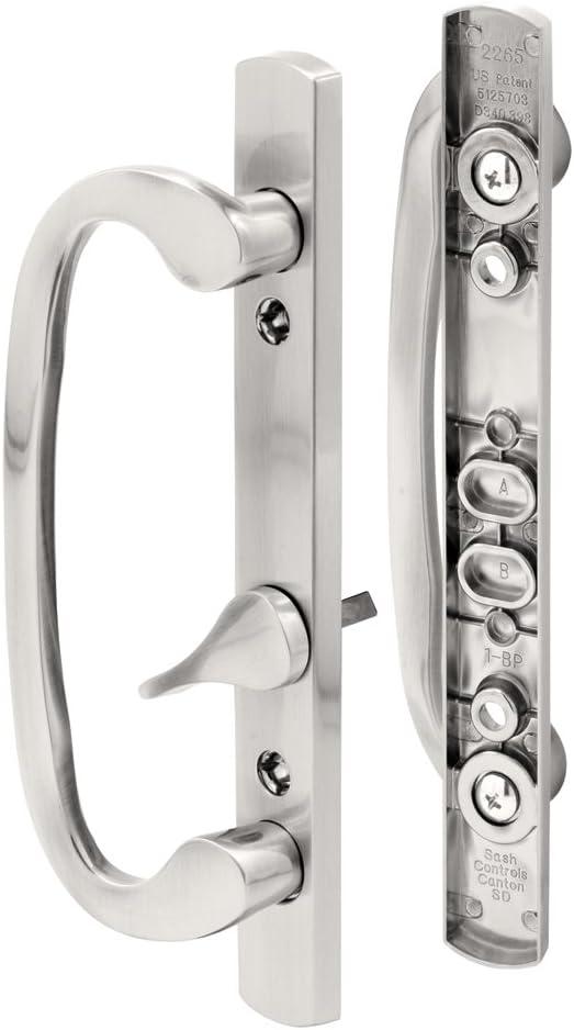 Prime-Line C 1282 Mortise Style Sliding Patio Door Handle Set - Replace Old or Damaged Door Handles Quickly and Easily  Satin Nickel, Non-Keyed, Fits 3-15/16 Hole Spacing (1 Set)
