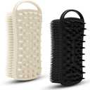 2 PC Silicone Body Scrubber, 2 in 1 Exfoliating Shower Bath Scrubber, Soft Silicone Loofah for Sensitive Skin, Shower Hair Scalp Massager, Easy to Clean, Lather Well (Grey&Black)