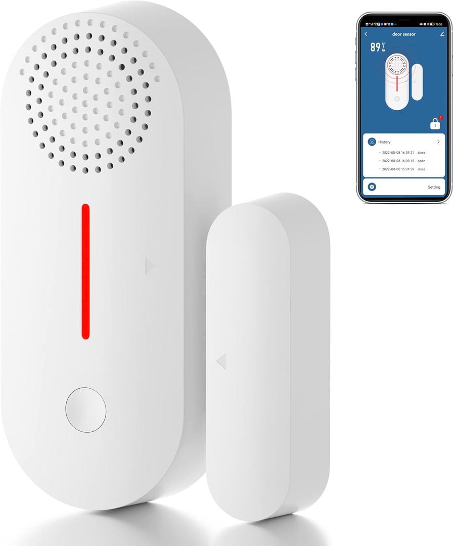 WiFi Door Sensor Alarm: Smart Door Window Sensor with 90db Alarm & App Notification, Wireless Door Open Contact Sensor for Home Security Burglar Alert Compatible with Alexa Google Home (1pack)