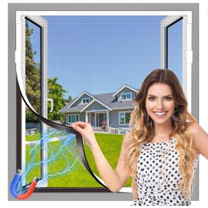 Magnetic Window Screen, Adjustable DIY 39x39in Window Screen Replacement, White Frame Gray Fiberglass Mesh, No Drilling Easy Cut-to-Fit for Sliding/Swing/Top-Hung, Fits Wood/Iron/PVC Frames