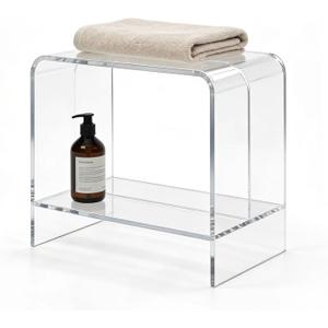 21" Acrylic Shower Bench with Storage Shelf - Waterproof Bath Stool for Spa & Shower, Heavy-Duty Seating (Holds 400lbs) - Ideal for Shaving Legs & Organizing Items