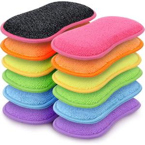 HOMEXCEL 12 Pack Multi-Purpose Scrub Sponges Kitchen, Dish Sponge, Non-Scratch Microfiber Sponge for Efficiently Cleaning Dishes, Pots, and Pans (Multicolor)