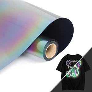 HTVVETUR Glow in The Dark HTV Heat Transfer Vinyl Roll 12 Inch by 20 Feet Iron on DIY for T-Shirt PU Stretch Elastic HTV Vinyl (Reflective Rainbow, 20FT)