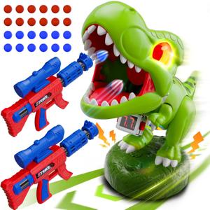 Realistic Dinosaur Moveable Shooting Toys, 2 Pack Launchers with Aiming, Roaring Dino Eyes & Belly Glow, LCD Score Record, Stocking Stuffers for Kids Toys Gifts for Boy Ages 3 4 5 6 7 8 9 10+ Year Old (Green)