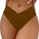 SherryDC Women's V Cut High Waisted Bikini Bottom High Leg Cut Swimsuit Bathing Suit Bottoms (Medium, 824 Brown)
