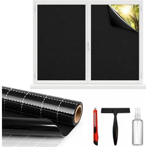 Blackout Window Privacy Film, Removable Window Cover Static Cling, Darkening Light Heat Blocking, Window Tint for Home Garage Bedroom Day Sleep, Black 23.6 Inch * 78.74 Inch