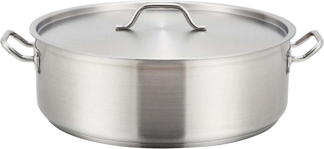 Winco Commercial-Grade Stainless Steel Brazier with Lid, 20 Quart