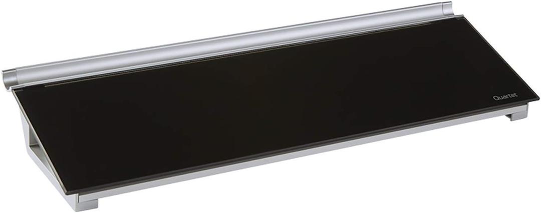 Quartet Glass Dry Erase White Board, Desktop Computer Pad for Notetaking, 18" x 6" Whiteboard, Clean Erase Surface with Storage, 1 Dry Erase Marker, Black Surface (GDP18B)