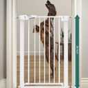 BABELIO 36" Tall Narrow Baby Gate, 26-28.5" Wide Auto-Close Metal Pet Gate for Small Stairs/Doorways/Hallways, Pressure/Hardware Mounted for Child and Pets, NO Extensions, White