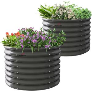 A ANLEOLIFE 2-Pack 3ft x 24 Tall Galvanized Raised Garden Beds Outdoor, Round Metal Planter Box for Planting Vegetables Flowers Herb, Anti-Rust & Easy-Setup, Quartz Grey