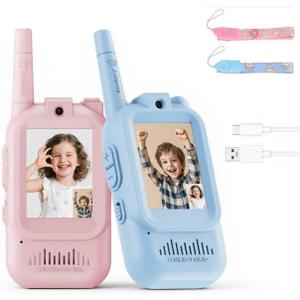 Video Walkie Talkies for Kids, 2 Pack Rechargeable Kids Video Walkie Talkies with Camera, Facetime Walkie Talkie for Indoor Outdoor Games, Camping, Hiking for Boys Girls Ages 3-12